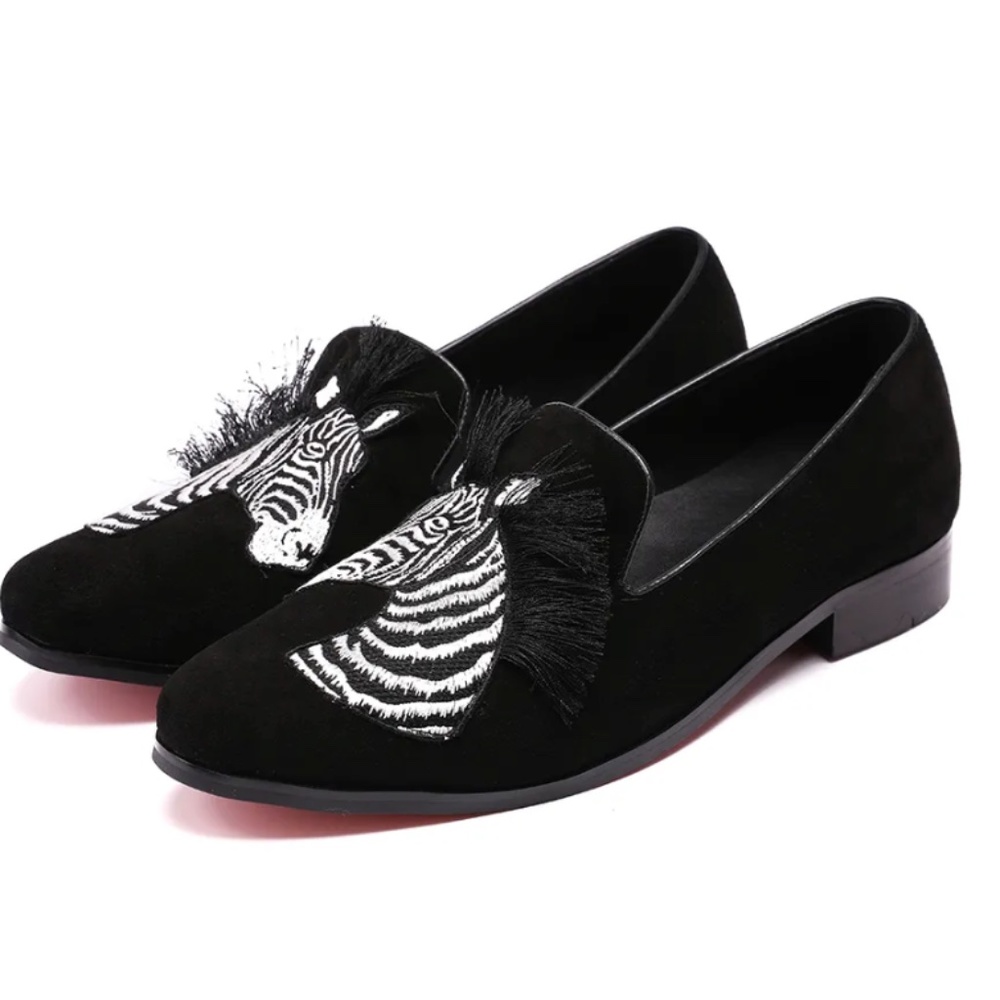 Christia Bella British Style Zebra Pattern Men Loafers Black Suede Size 46 Men's